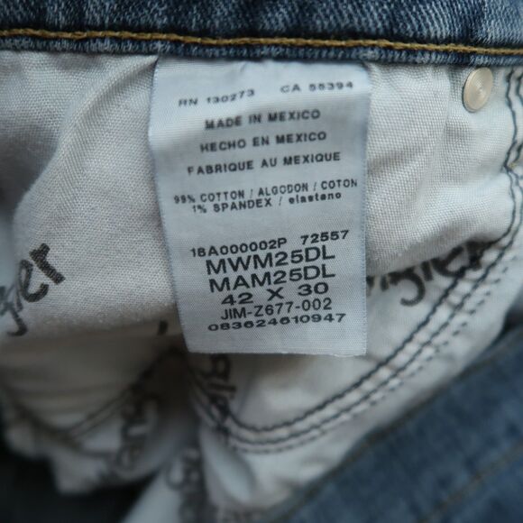 Wrangler Jeans Mens Size 42x30 Blue Regular Straight Flex Denim Pants Stretch - Picture 7 of 15